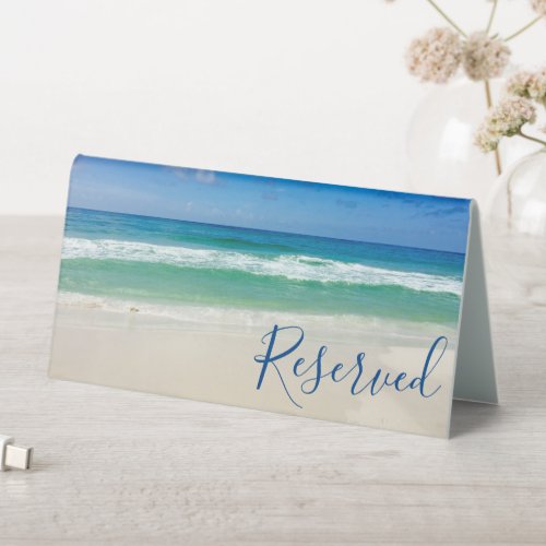 Tropical Ocean Waves Photo Beach Reserved Wedding Table Tent Sign