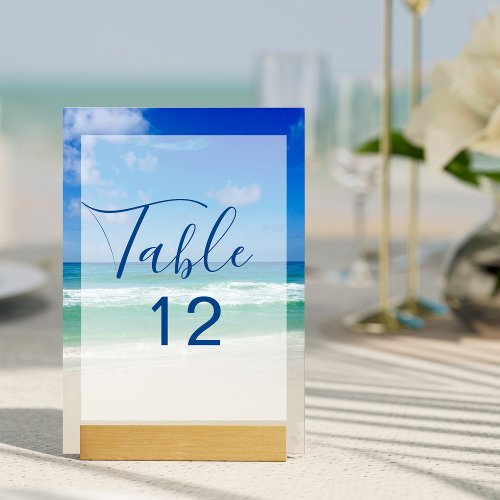 Tropical Ocean Waves Photo Chic Beach Wedding Table Number
