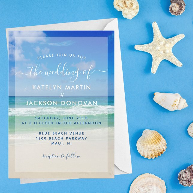 Tropical Ocean Waves Photo Elegant Beach Wedding Invitation (Creator Uploaded)