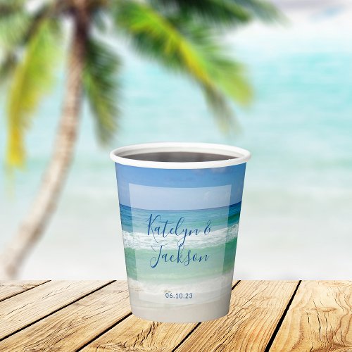 Tropical Ocean Waves Photography Beach Wedding Paper Cups