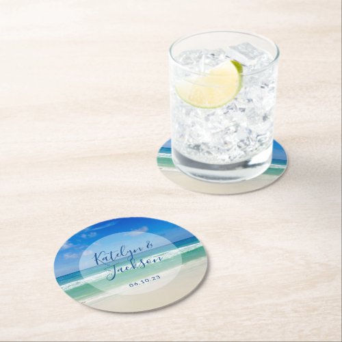 Tropical Ocean Waves Photography Beach Wedding Round Paper Coaster