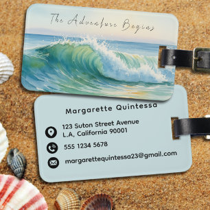 Tropical Ocean Waves Watercolor Blue Adventure Luggage Tag