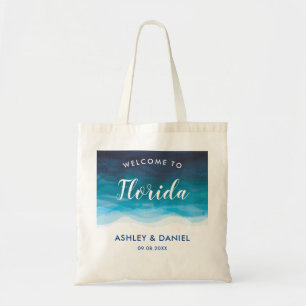 Tropical Ocean Waves Wedding Welcome Bag, Blue Tote Bag
