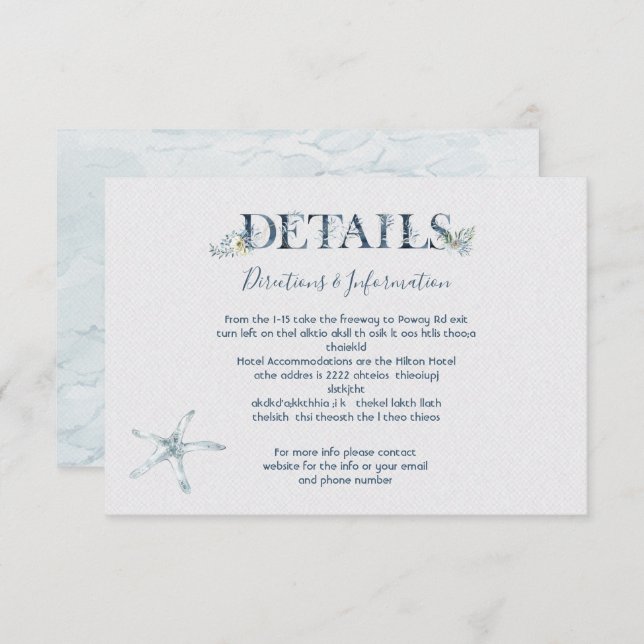 Tropical Ocean Wedding Details info card (Front/Back)