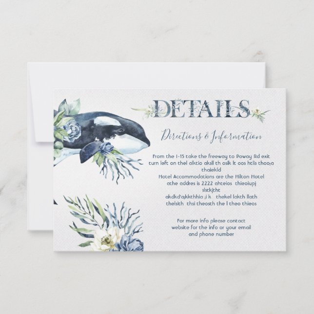 Tropical Ocean Whale Wedding Details info card (Front)