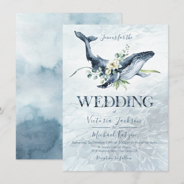 Tropical Ocean Whale Wedding invitations (Front/Back)