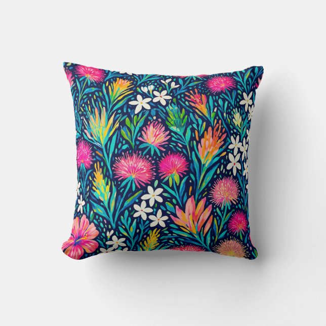 tropical ohia lehua and plumeria throw pillow (Front)
