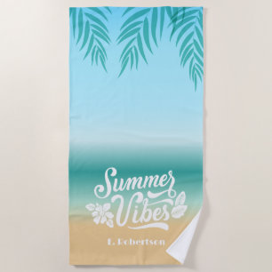 Tropical Ombre Beach Summer Vibes Monogram Towel