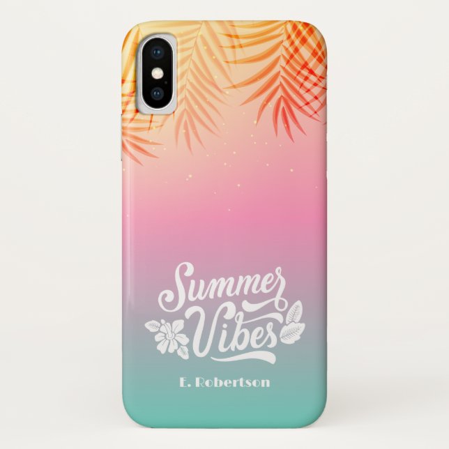 Tropical Ombre Sunrise Summer Vibes Custom Name  Case-Mate iPhone Case (Back)