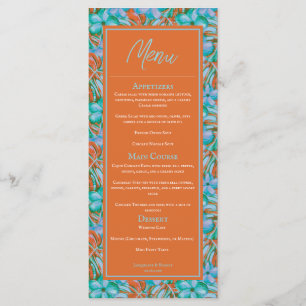Tropical Orange and Blue Floral Wedding Menu