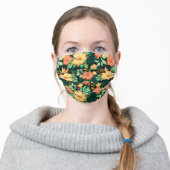 Tropical Orange And Green Flowers Floral Adult Cloth Face Mask (Worn)