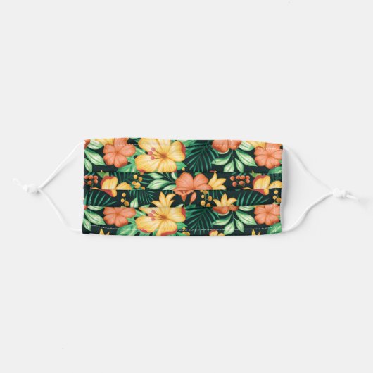 Tropical Orange And Green Flowers Floral Adult Cloth Face Mask (Front, Folded)