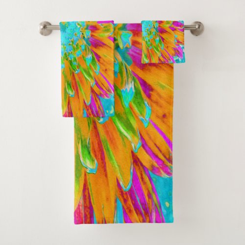 Tropical Orange and Hot Pink Decorative Dahlia Bath Towel Set