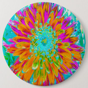 Tropical Orange and Hot Pink Decorative Dahlia Button