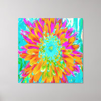 Tropical Orange and Hot Pink Decorative Dahlia