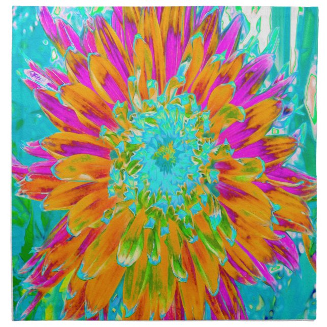 Tropical Orange and Hot Pink Decorative Dahlia Cloth Napkin (Front)