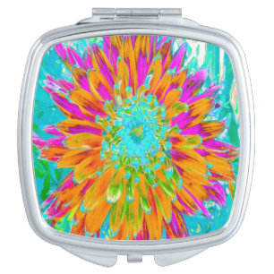 Tropical Orange and Hot Pink Decorative Dahlia Compact Mirror