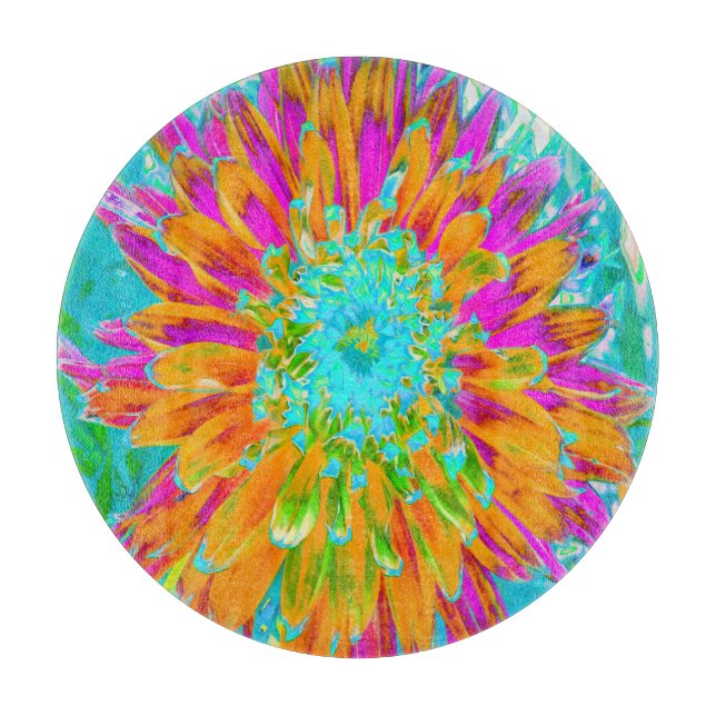 Tropical Orange and Hot Pink Decorative Dahlia Cutting Board (Front)
