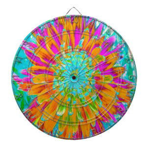 Tropical Orange and Hot Pink Decorative Dahlia Dart Board