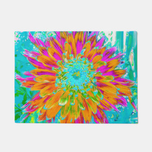 Tropical Orange and Hot Pink Decorative Dahlia Doormat