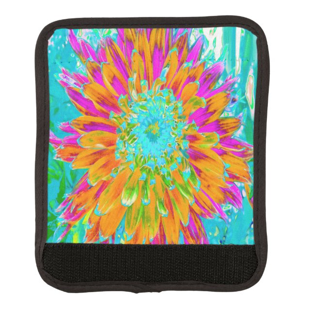 Tropical Orange and Hot Pink Decorative Dahlia Luggage Handle Wrap (Front)