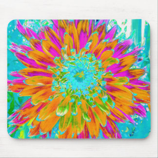 Tropical Orange and Hot Pink Decorative Dahlia Mouse Pad
