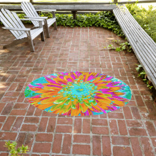 Tropical Orange and Hot Pink Decorative Dahlia Outdoor Rug