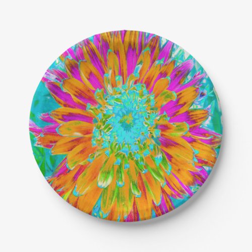 Tropical Orange and Hot Pink Decorative Dahlia Paper Plates