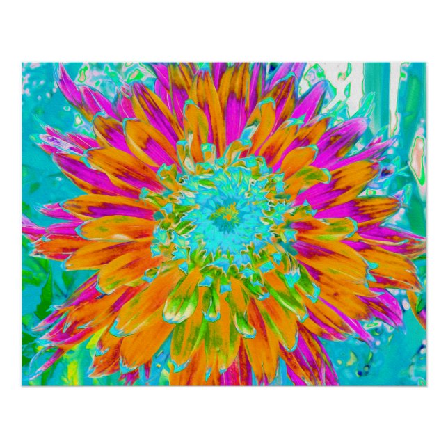 Tropical Orange and Hot Pink Decorative Dahlia Poster (Front)