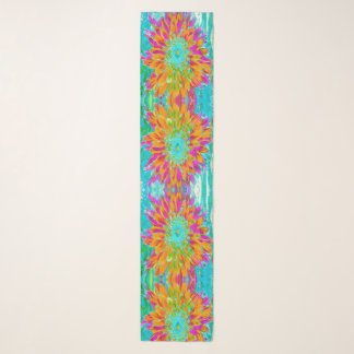 Tropical Orange and Hot Pink Decorative Dahlia Scarf