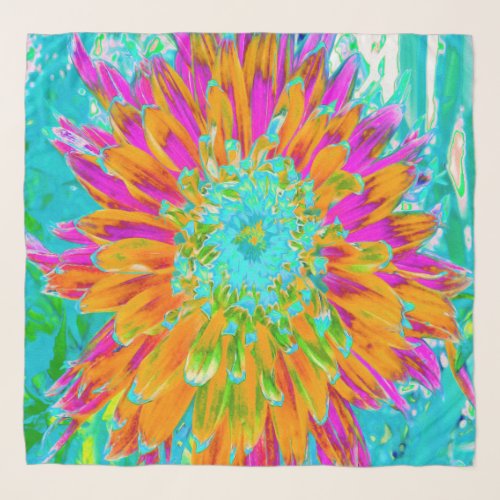 Tropical Orange and Hot Pink Decorative Dahlia Scarf