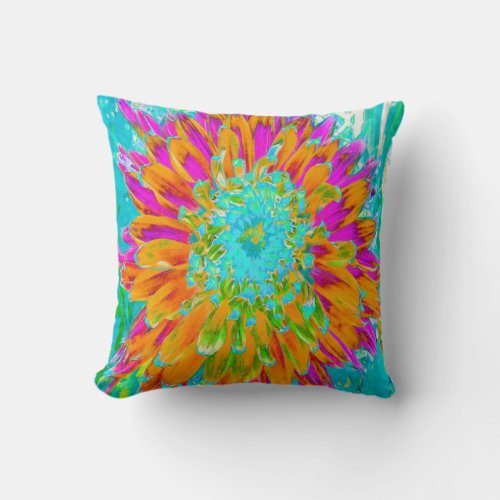 Tropical Orange and Hot Pink Decorative Dahlia Throw Pillow