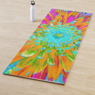 Tropical Orange and Hot Pink Decorative Dahlia Yoga Mat