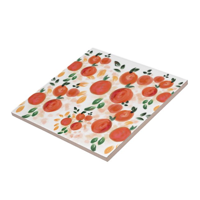 Tropical Orange and Leaves Pattern Ceramic Tile (Side)