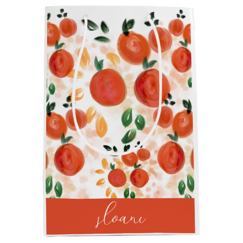 Tropical Orange and Leaves Pattern Medium Gift Bag