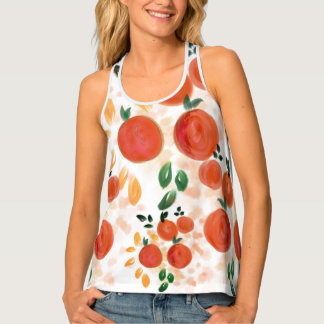 Tropical Orange and Leaves Pattern Tank Top