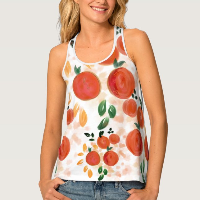 Tropical Orange and Leaves Pattern Tank Top (Front)