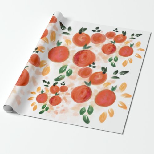 Tropical Orange and Leaves Pattern Wrapping Paper