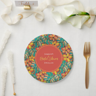 Tropical Orange and Yellow Floral Bridal Shower Paper Plates