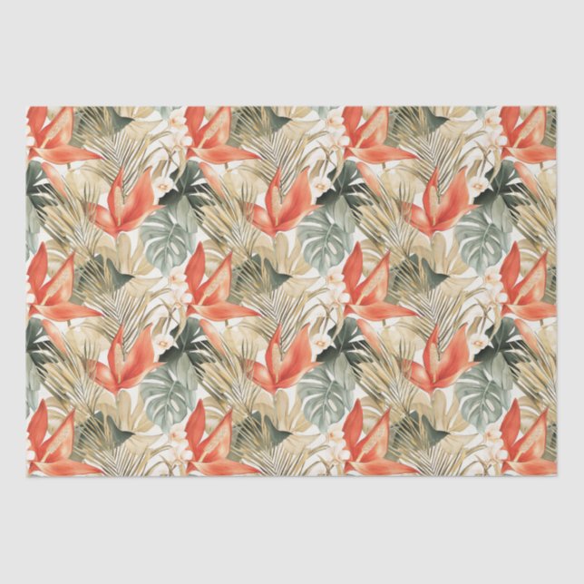 Tropical Orange Anthurium Floral Bridal Shower Tissue Paper (Front)