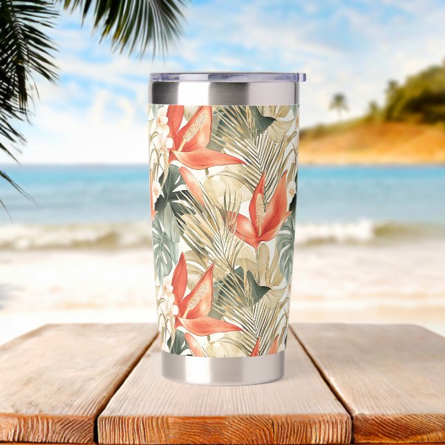 Tropical Orange Anthurium Floral Jungle   Insulated Tumbler (Beach)