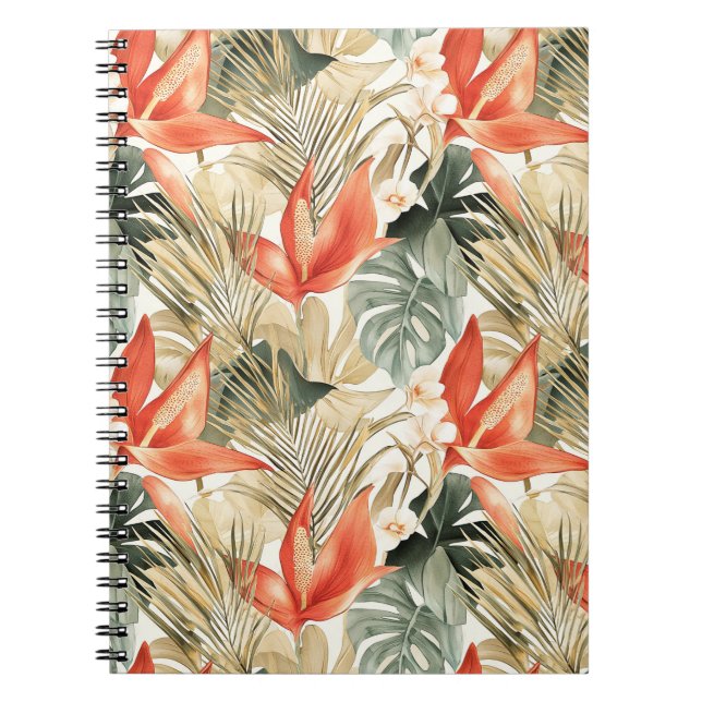 Tropical Orange Anthurium Floral Jungle   Notebook (Front)