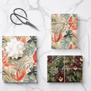Tropical Orange Anthurium Orchid Floral Wedding Wrapping Paper Sheets