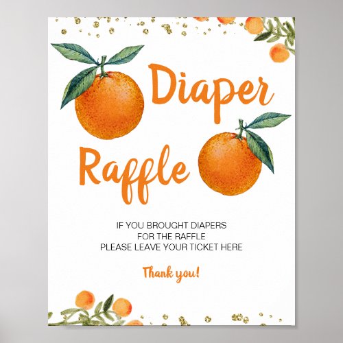 Tropical Orange Baby Shower Diaper Raffle Pedestal Poster