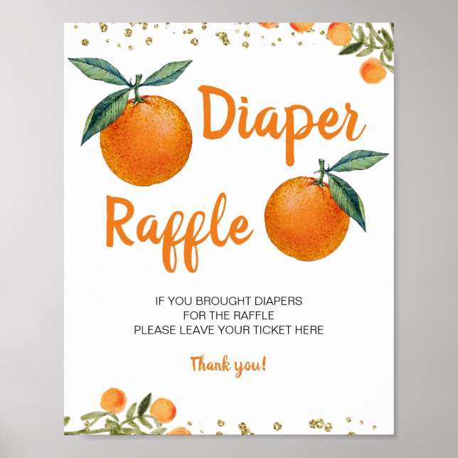 Tropical Orange Baby Shower Diaper Raffle Pedestal Poster (Front)