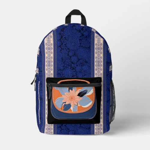 Tropical Orange Blue AI art  Printed Backpack