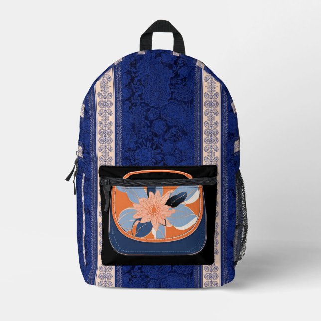 Tropical Orange Blue AI art  Printed Backpack (Front)