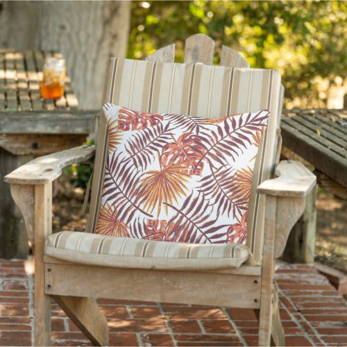 Tropical Orange Brown Palm Leaves Watercolor Art O Outdoor Pillow