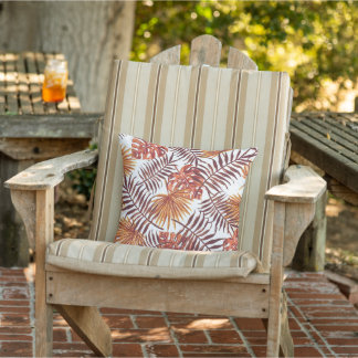 Tropical Orange Brown Palm Leaves Watercolor Art O Outdoor Pillow