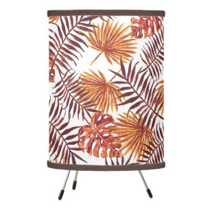 Tropical Orange Brown Palm Leaves Watercolor Art Tripod Lamp